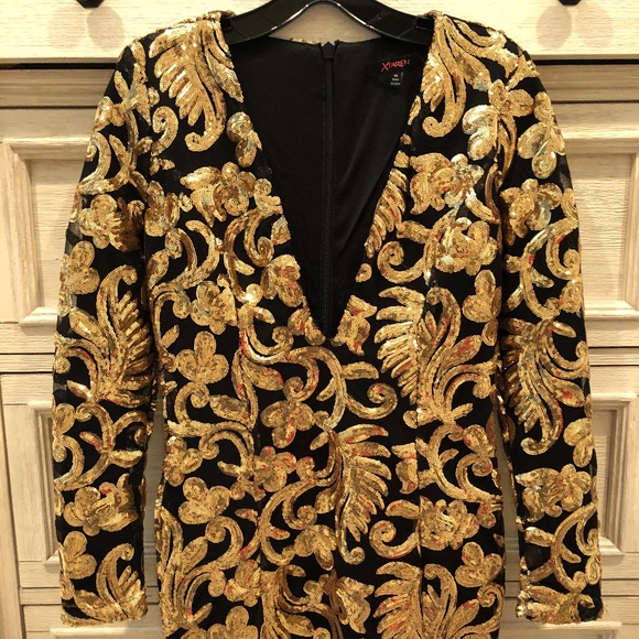 Black and Gold Sequin Mini Dress - Picture 1 of 6